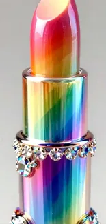 Vibrant rainbow lipstick with jeweled accents.