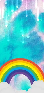 Vibrant rainbow with tie-dye background wallpaper.