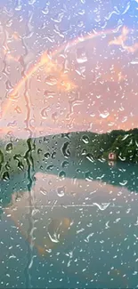 Vibrant rainbow over a serene river landscape.