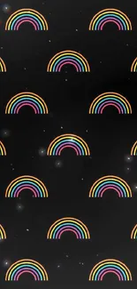 Vibrant rainbow pattern on a black background, perfect for phones.