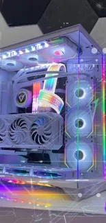 Vibrant RGB gaming PC with colorful LED lights and high-performance components.