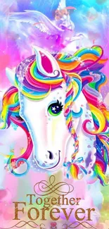 Colorful rainbow unicorn with fantasy elements and magical vibes.