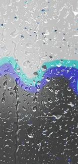 Abstract phone wallpaper with raindrops and blue waves.