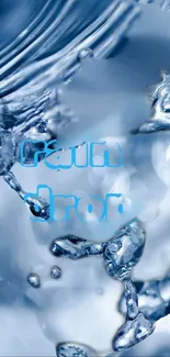 Blue raindrop aesthetic wallpaper with water droplets and waves.