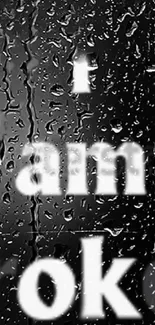 Black and white wallpaper with raindrops and 'I am broke' text.