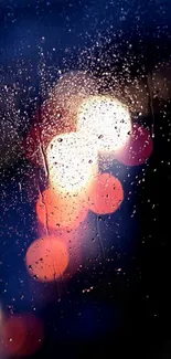 Raindrop bokeh mobile wallpaper featuring colorful night lights.