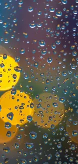 Raindrop bokeh wallpaper with yellow lights.