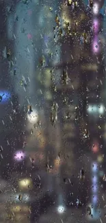 Blurred city lights and raindrops on a window create an atmospheric wallpaper.