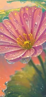 Artistic flower with raindrops on petals in vibrant colors.