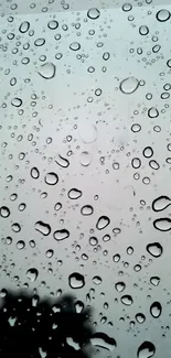 Mobile wallpaper with raindrops on glass background, gray aesthetic.