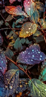 Colorful leaves with raindrops wallpaper.