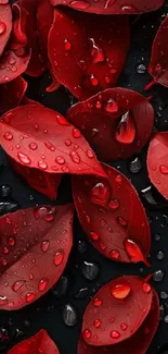 Crimson leaves with water droplets wallpaper.