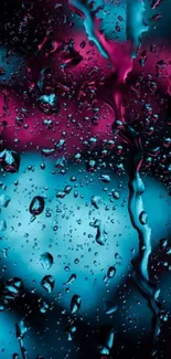 Abstract raindrop wallpaper in teal and magenta hues with reflective patterns.