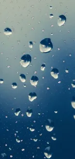 Serene mobile wallpaper with raindrop reflections on a blue background.