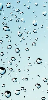 Raindrop mobile wallpaper with a tranquil blue background and detailed water droplets.