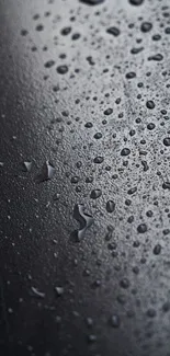 Dark textured wallpaper with raindrops on a sleek gray surface.