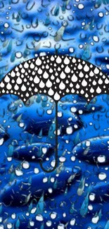 Blue wallpaper with black raindrop umbrella design.