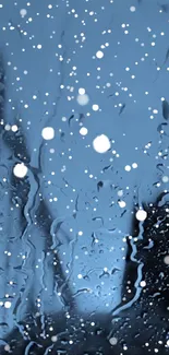 Raindrops on window with city lights backdrop