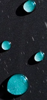 Aqua droplets on a dark, textured background.