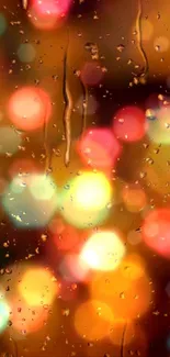 Raindrops on bokeh background wallpaper in warm orange tones.