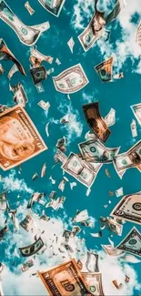 Dollar bills falling from the sky wallpaper.