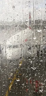 Airplane parked at rainy airport runway with raindrops on window view.