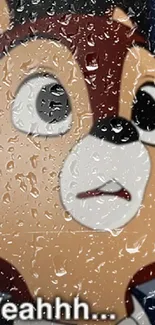 Cartoon character wallpaper with raindrop effect.