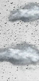 Rainy day mobile wallpaper with clouds and water droplets.