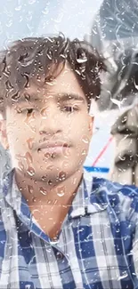 Portrait with rain effect on mobile wallpaper.