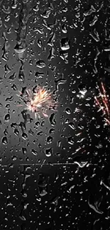 Rainy night with fireworks wallpaper for mobile.