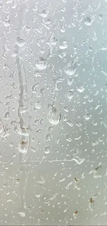 Raindrops on glass with soft pastel sky in the background.