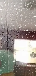 Close-up of a rainy glass window with water droplets.