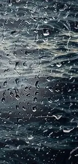 Raindrops on a window with a blurred background, creating a serene mobile wallpaper.