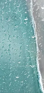 Mobile wallpaper featuring rainy glass with teal background.