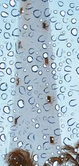 Sky blue wallpaper with raindrop-covered lighthouse view.