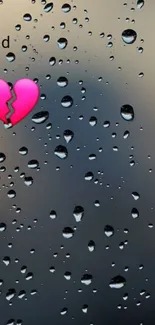 Mobile wallpaper with raindrops and broken heart.