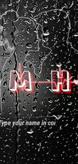 Neon initials on a rainy, dark backdrop with glowing effects.