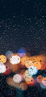 Bokeh raindrops on a dark night cityscape wallpaper.