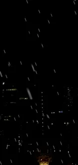 Dark cityscape with falling rain at night, perfect for mobile wallpaper.