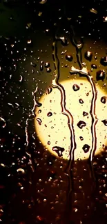 Raindrops on glass illuminated by light in the background, creating a serene ambiance.