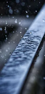 Dark blue wallpaper with raindrops on a reflective surface.