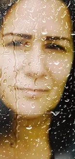 Portrait through raindrops on glass with artistic appeal.