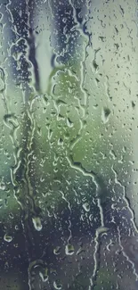 Mobile wallpaper of raindrops on a window with a soothing blue-grey tone.