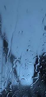 Blue tinted rain on window mobile wallpaper.