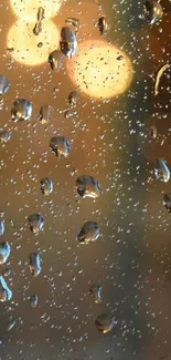 Raindrops on a window with blurred city lights background