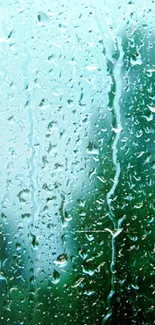 Mobile wallpaper with raindrops on a window, showing a green blurred background.