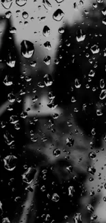 Raindrops on a window creating a serene mobile wallpaper.