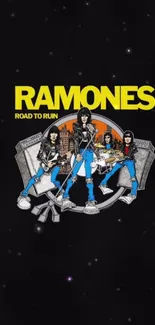 Ramones 'Road to Ruin' vibrant mobile wallpaper featuring the iconic punk band.