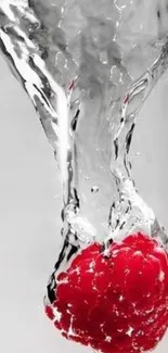 Raspberry submerged in a clear water splash with a vibrant red hue.