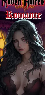 Raven Haired Romance digital art character with dark hair in a romantic setting.